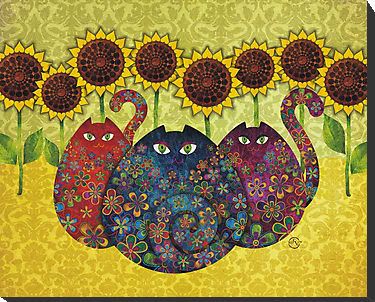 "Cats With Sunflowers" Stickers by sandygrafik | Redbubble